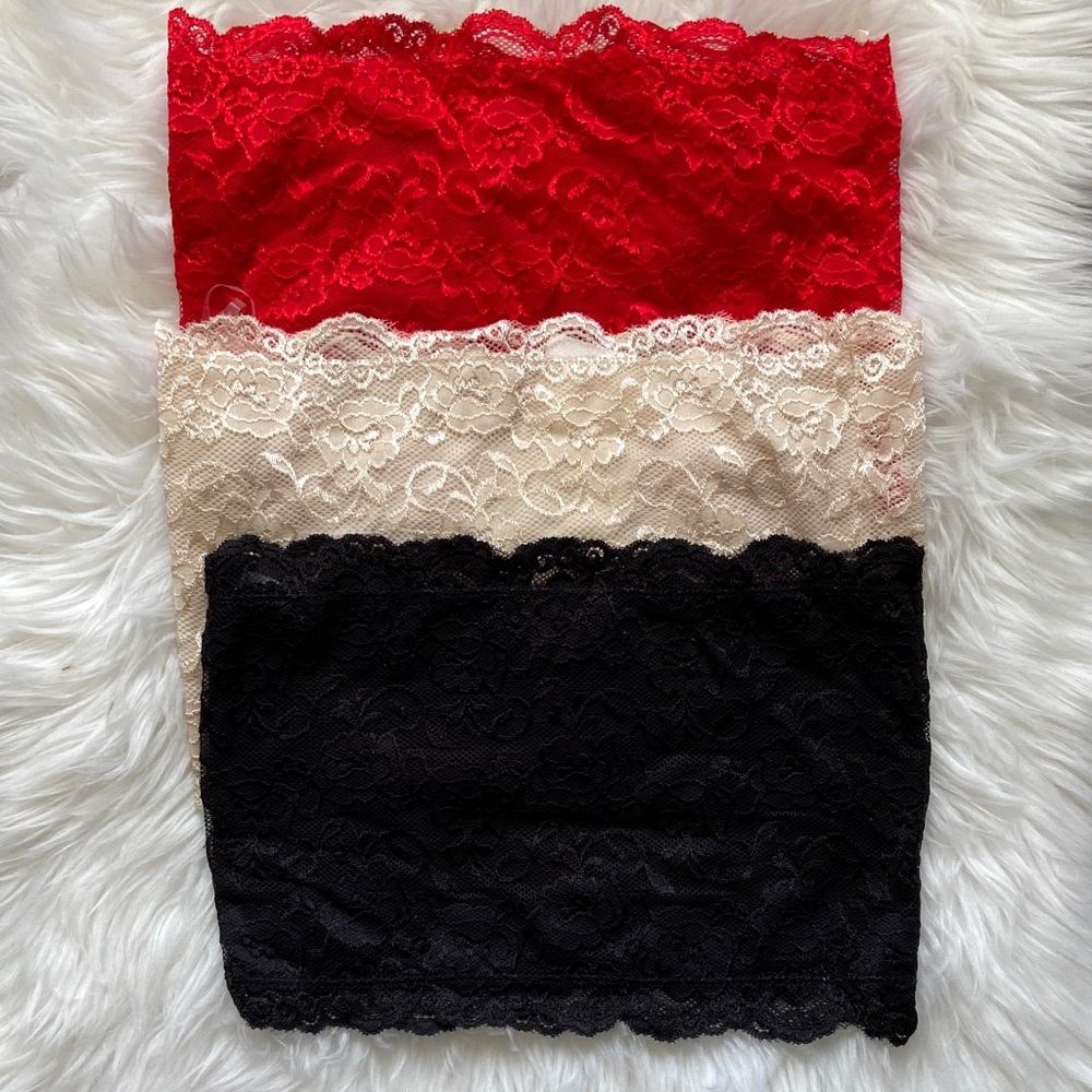 NWT Bundle of‎ 3 Lace Bandeaus in Red, Cream, Black- Size Medium